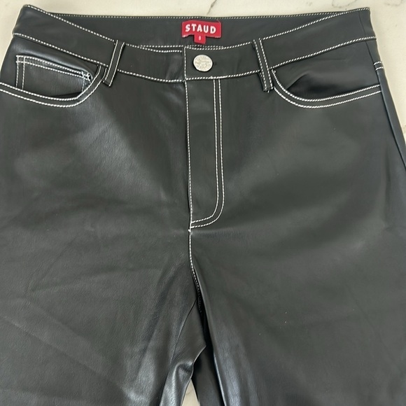 STAUD Elliot High Waist Faux Leather Trouser Straight Leg Black Color Size 8 - Picture 4 of 13